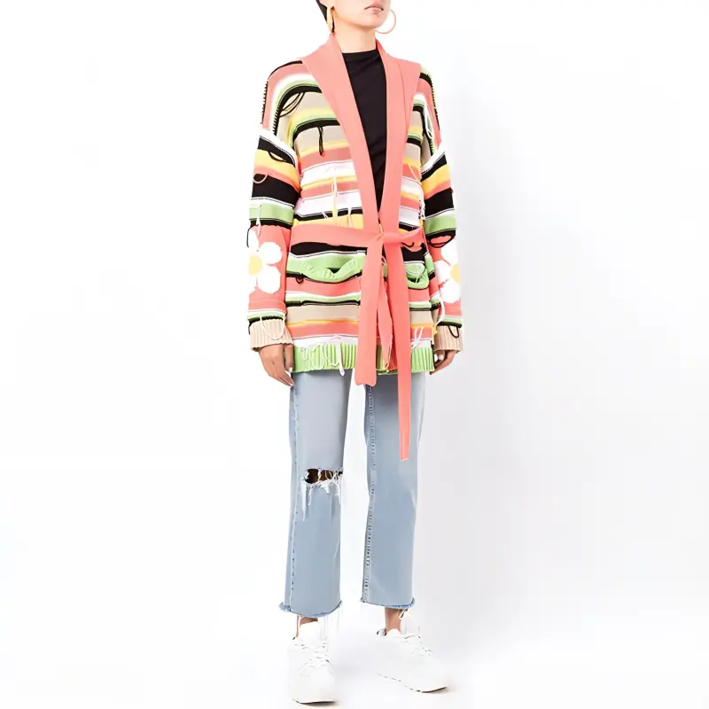 GCDS Mixed knit Belted Cardigan-1