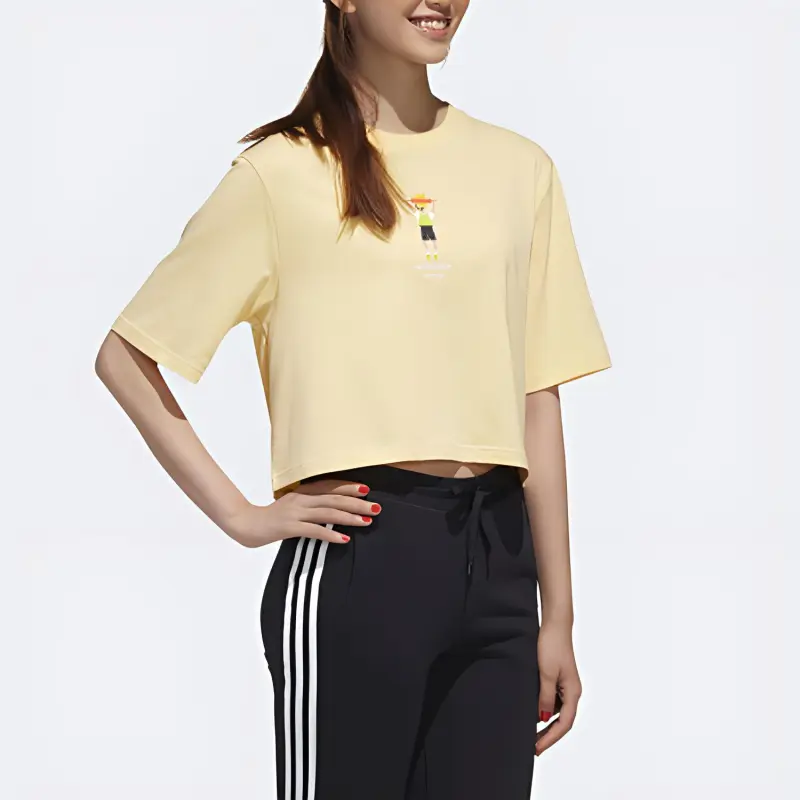 Adidas Neo Drop Shoulder Sleeve T Shirt Women's Orange Yellow-3
