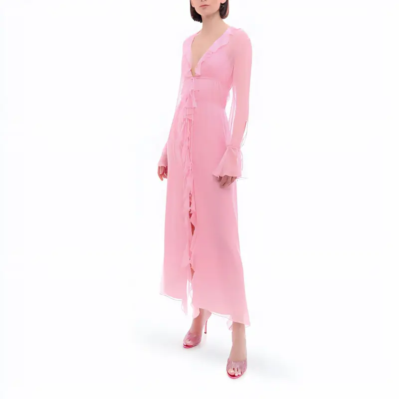 Blumarine Ruffle Detailed Draped Maxi Dress-3