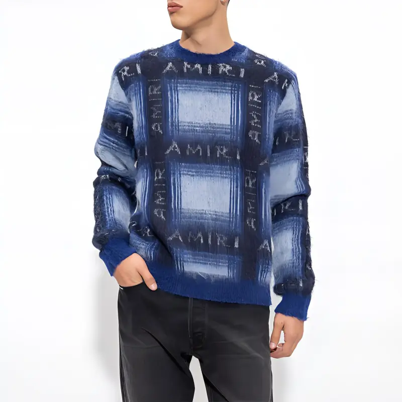 AMIRI Brushed Mohair Plaid Crew-2