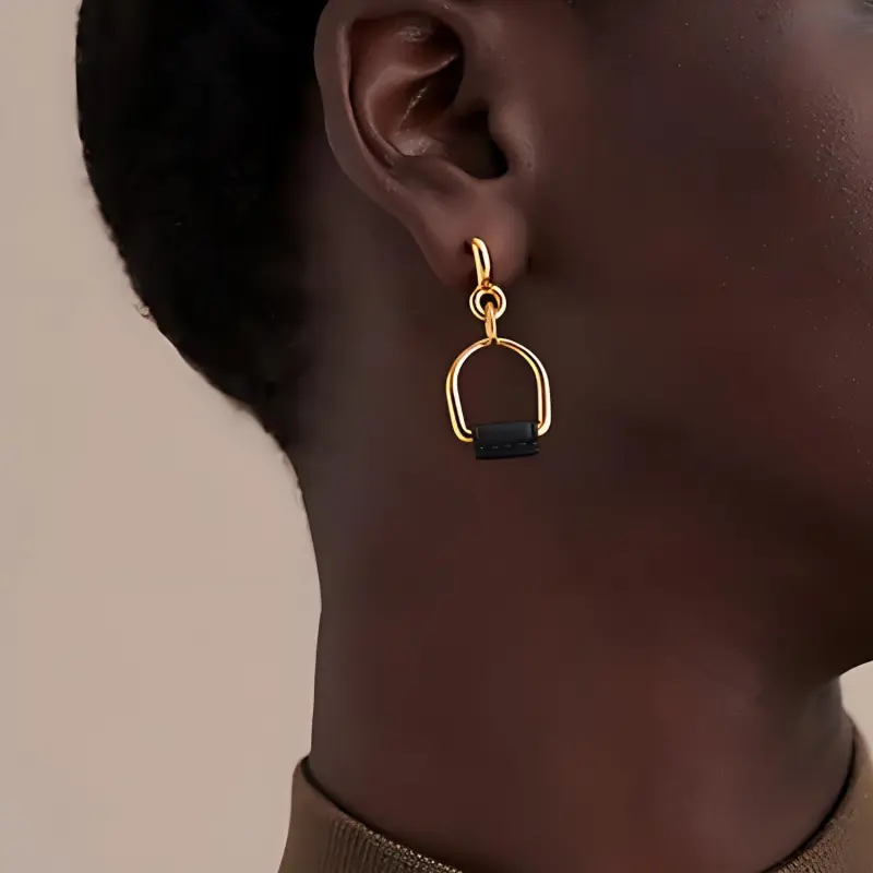 HERMES Earrings Women's Black, Gold-1