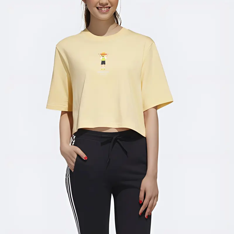 Adidas Neo Drop Shoulder Sleeve T Shirt Women's Orange Yellow-2