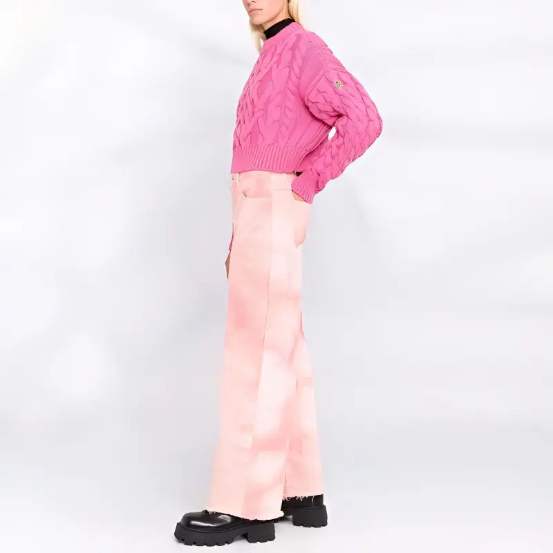 Moncler Cropped Cable Knit Sweater 'Pink'-3