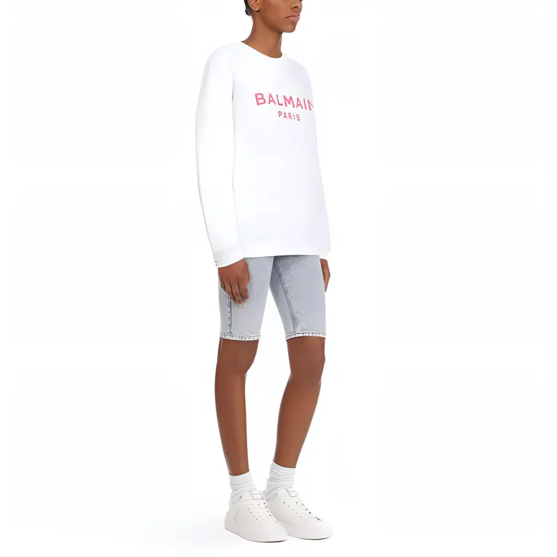 BALMAIN Printed Logo Sweatshirt 'Blanc/Rose'-3