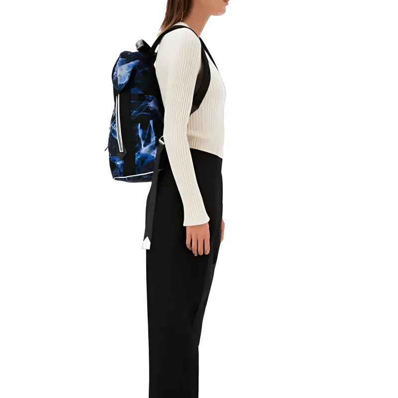 MONTBLANC Meisterstuck Nylon Patchwork Eco Friendly Cow Leather Fabric Backpacks Backpack Medium Size Unisex Black/Blue-6