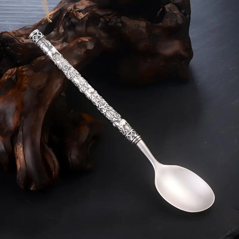 QINGFU 999 Fine Silver Solid Sterling Silver Bowl Chopsticks And Spoon Set Unisex-2