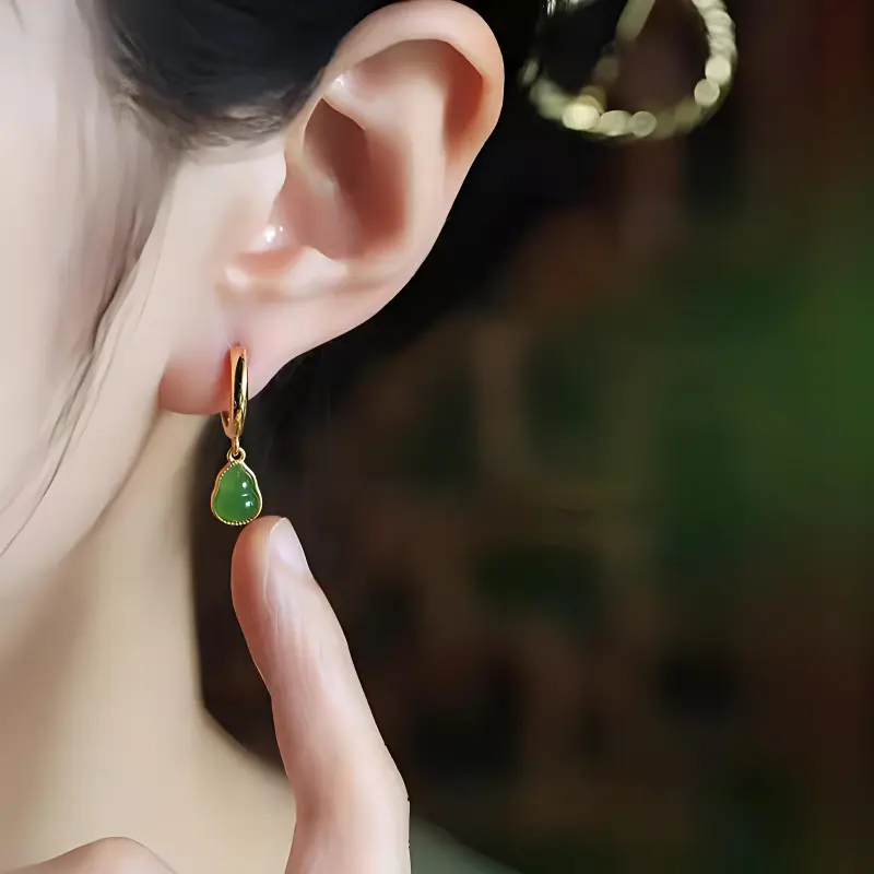 Xiaoyinjiang Hetian Jade Earrings Jasper Women's-1