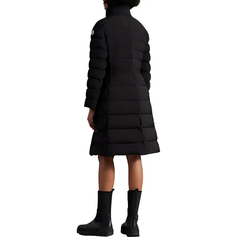 Moncler FW22 Solid Color Stand Collar Mid-Length Down Jacket Women's Black-2