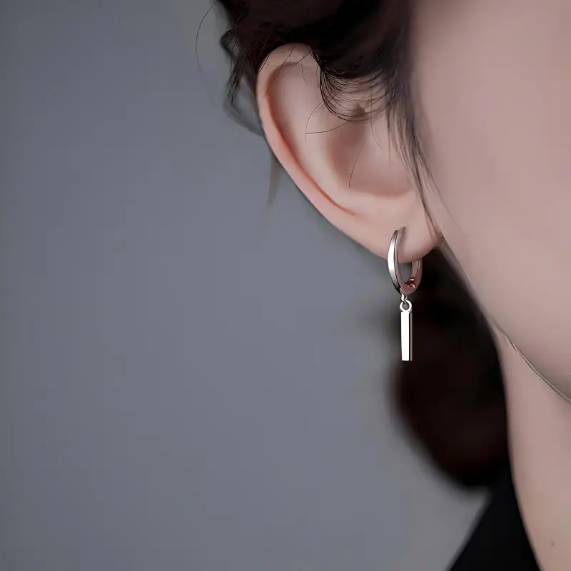 Stone Edge Poly Foot Silver 990 Sterling Silver Hoop Earrings Unisex-2