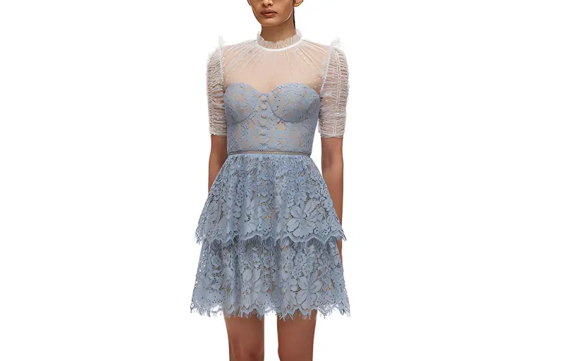 Self portrait Short Sleeved Dresses Women's Haze Blue-1