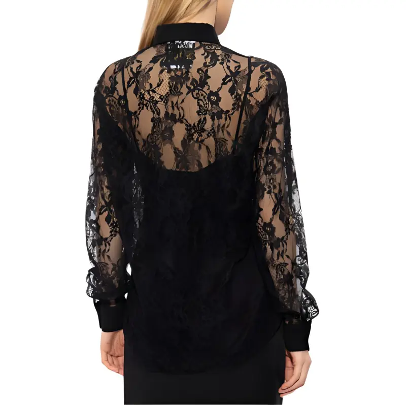 MOSCHINO Floral Lace Curved Hem Shirt-2