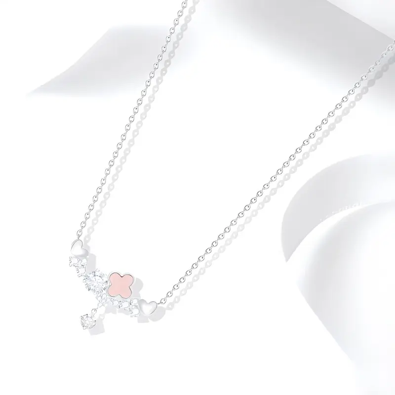Muyan Alloy Heart Four Leaf Clover Necklace Women's-2