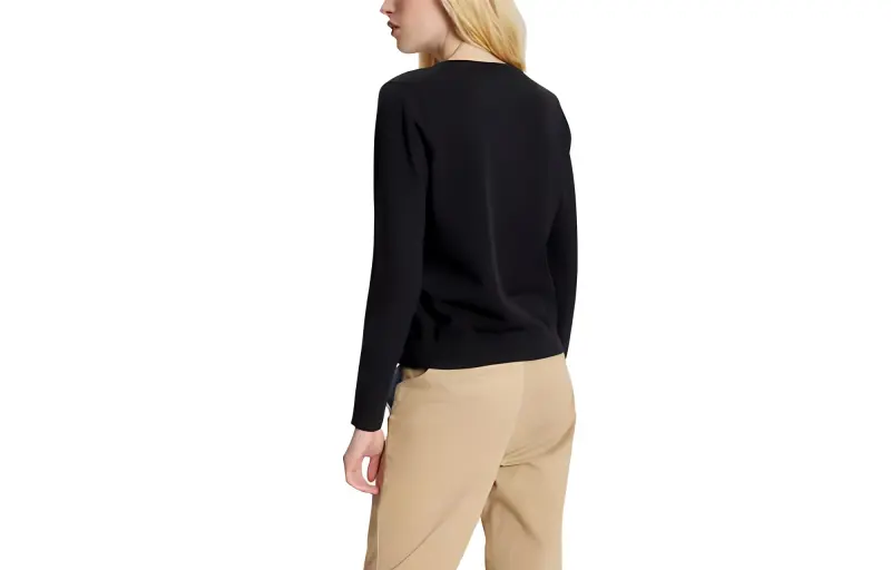 Tommy Hilfiger FW23 Solid Button Up Cardigan Sweaters Dark Sable Sweater Women's Black-1
