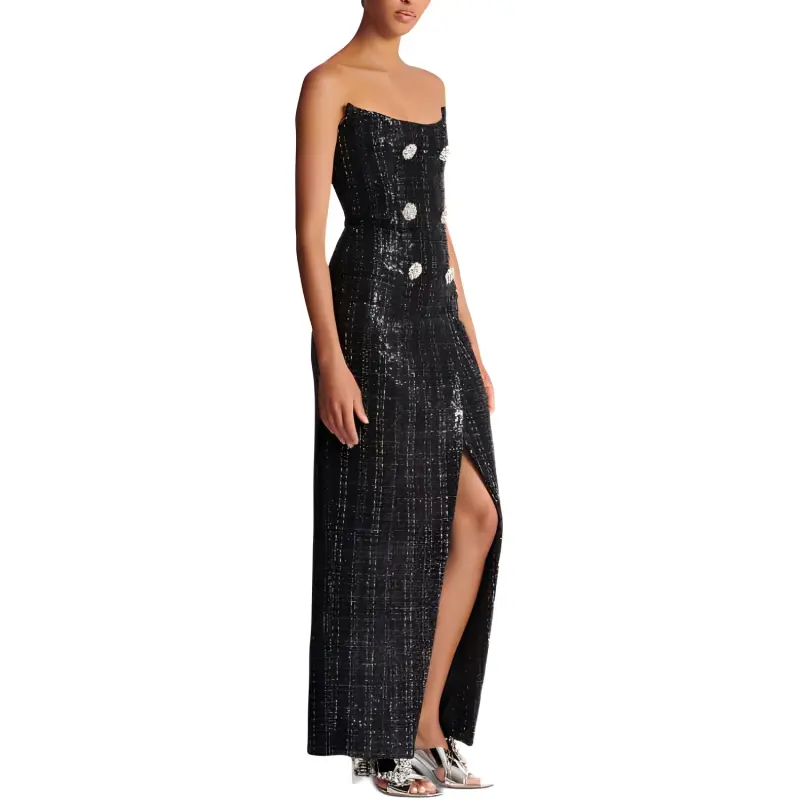 BALMAIN Sequinned Metallic Tweed Gown-3