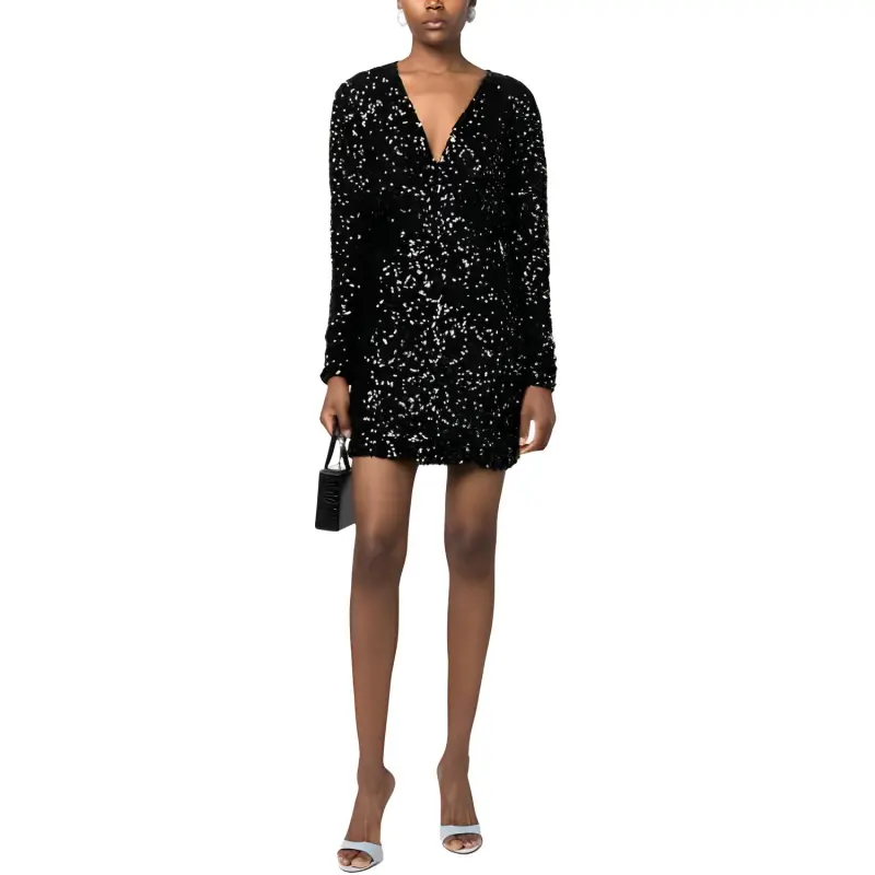 PAROSH Long Sleeved Dress Women's Black-1