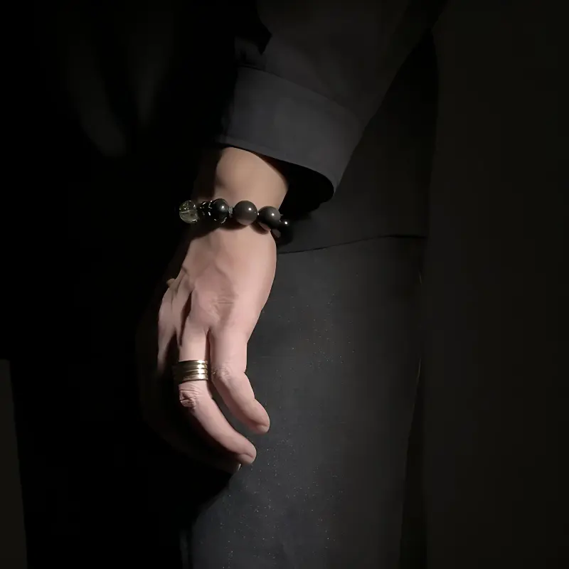 MOUNTAINS AND MANS Obsidian New Chinese Style Luxury Good Luck Beaded Bracelet Men's-6