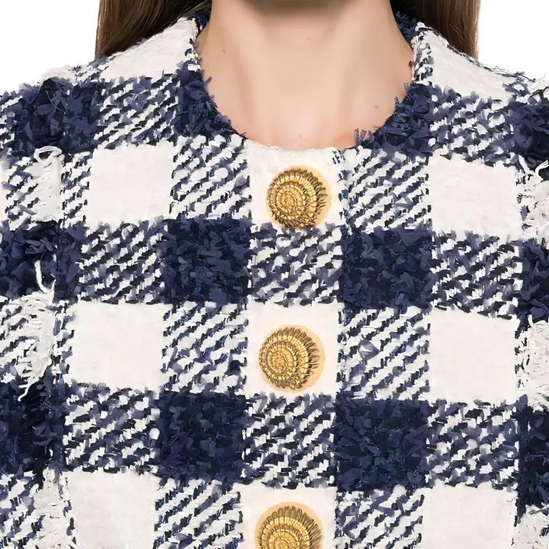 BALMAIN Gingham Check Tweed Jacket-5