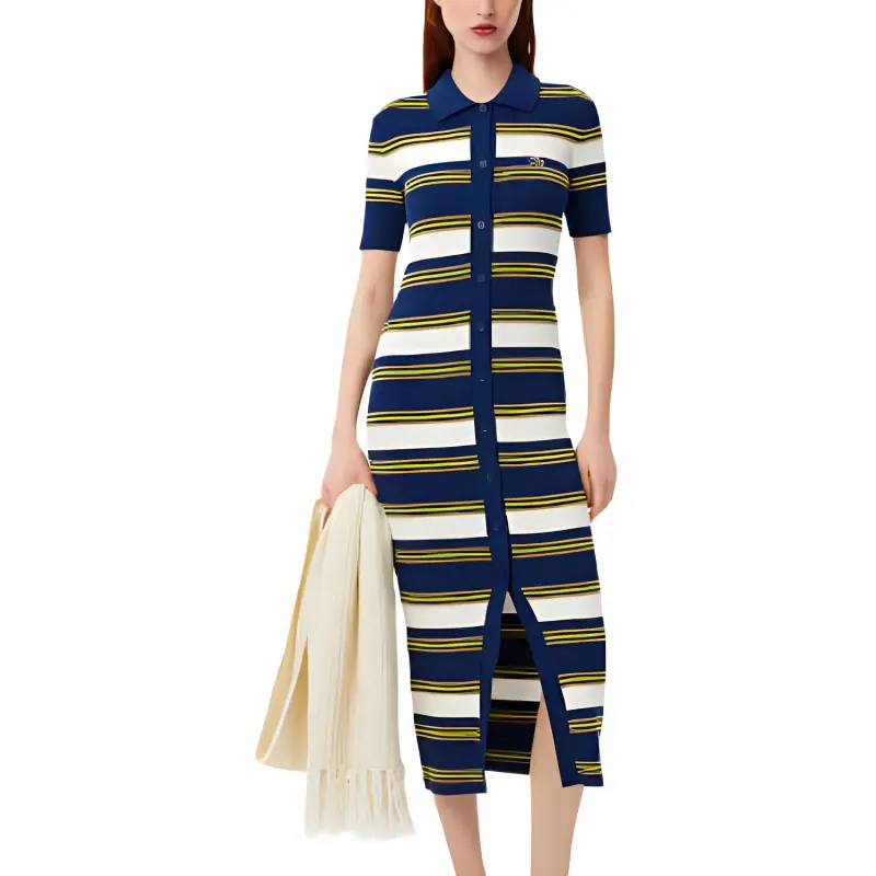 LACOSTE Striped Knitted Midi Dress-1