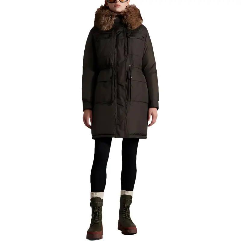 Moncler FW22 Solid Color Hooded Fitted Thickened Mid-Length Down Jacket Women's Green-2