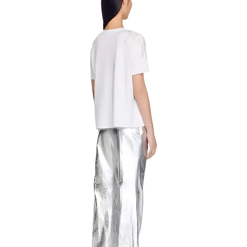 Sandro Floral Rhinestone embellished T shirt-3