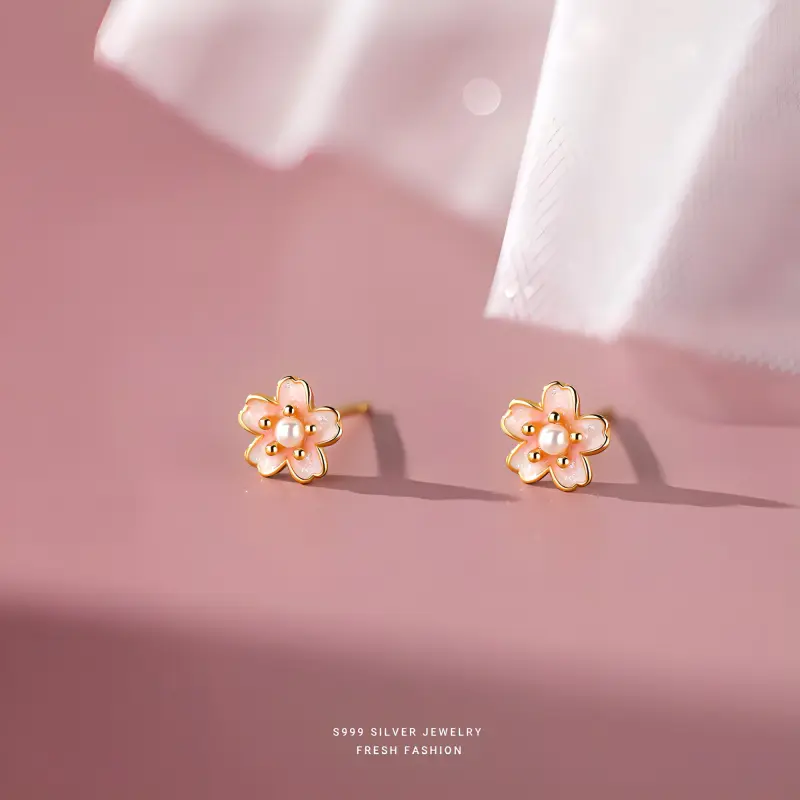 High Quality 999 Silver Material Fashion Stud Earrings Women's-2
