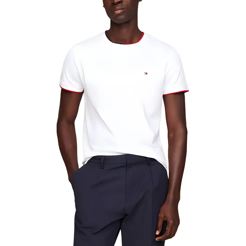 Tommy Hilfiger Tipped Pique Slim Fit T Shirt T Shirt Men's White-2