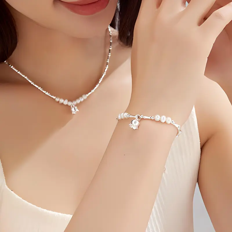 CHINA GOLD S925 Silver Pearl Necklaces Women's-2