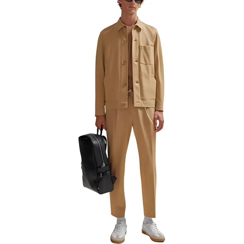 HUGO BOSS Relaxed Fit Drawstring Trousers In Bi Stretch Fabric Casual Pants Men's Khaki-1