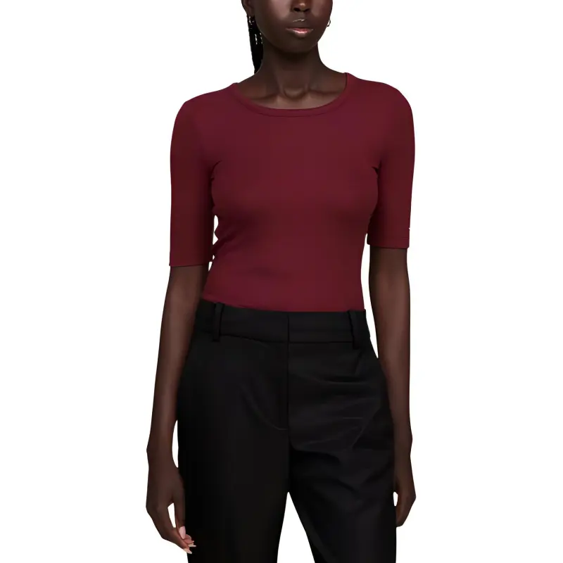 Tommy Hilfiger Slim Fit Half Sleeve Jumper T-Shirt Women's Deep Red-3
