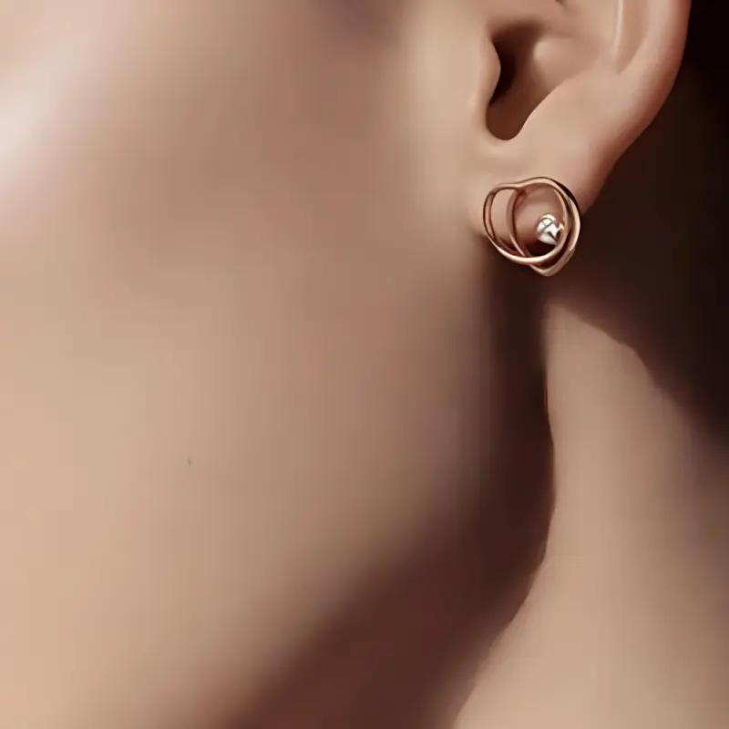 HERMES 750 Rose Gold Diamonds Earrings Women's Gold-2