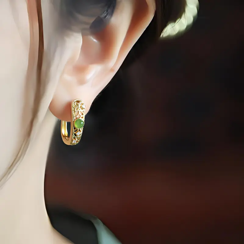 Xiaoyinjiang Earrings Pale Greenish White Jade Women's-3