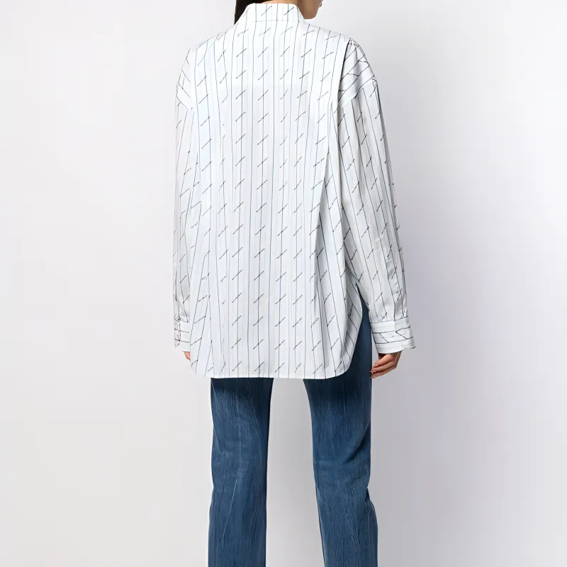 Balenciaga Striped Logo Button Down Shirt 'White'-1