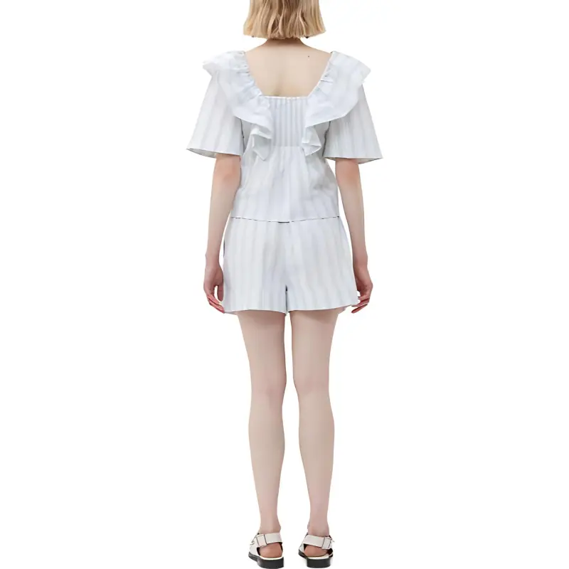 GANNI Ruffle Detailed Square Neck Blouse-3
