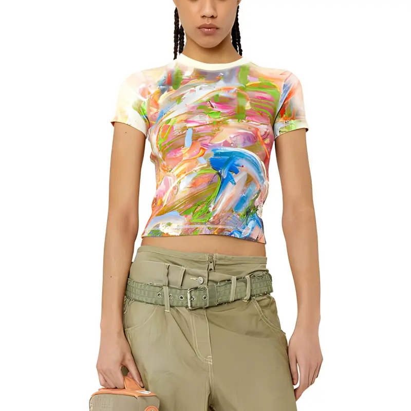DIESEL Crop Tops Women's Pink White-1