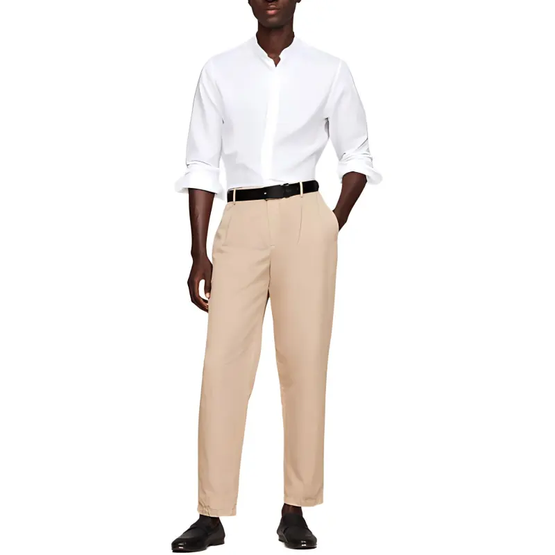 Tommy Hilfiger Band Collar Dobby Regular Fit Shirt T-Shirt Men's White-1