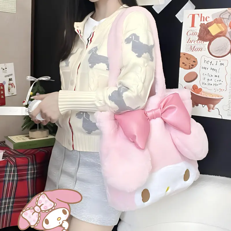 Sanrio Polyester Handbag Shoulder Bag Large Size Women's Pink-3