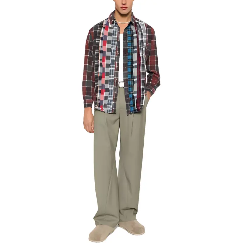 Needles Flannel Shirt 7 Cuts Zipped Wide Shirt-1