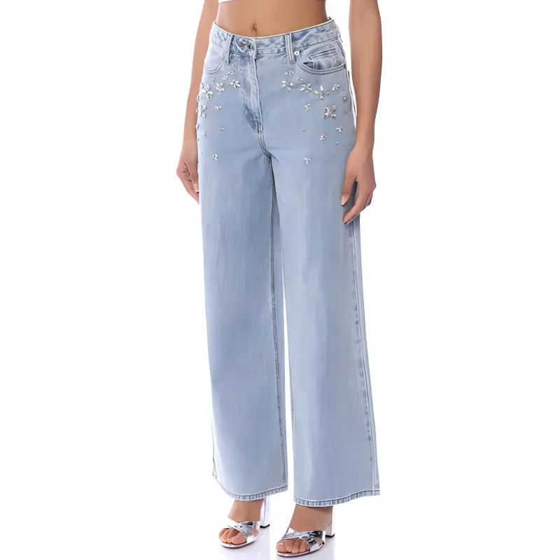 Self portrait Embellished Wide Leg Jeans-3