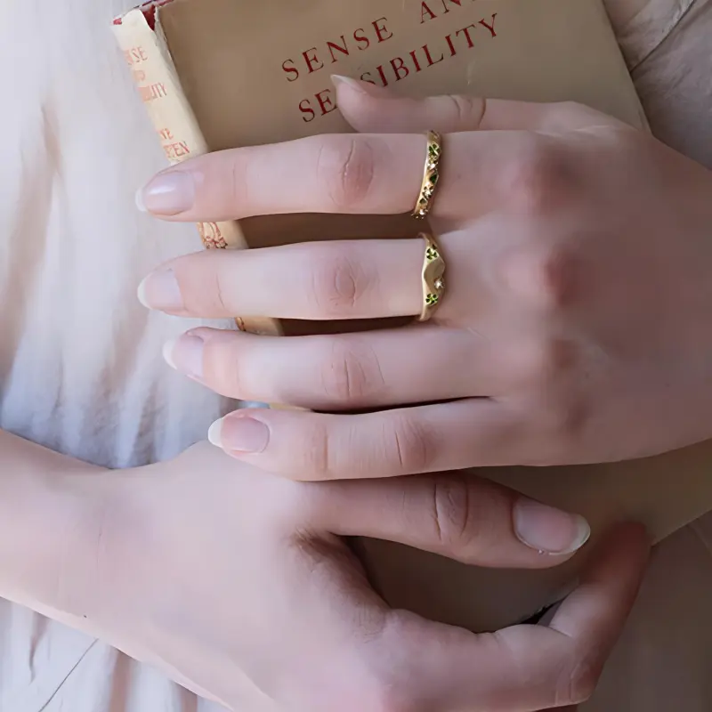 Fable 22K Real Gold Electroplated Copper Alloy Acrylic Silver-Plated Gold-Plated Alloy Pearl Rings Women's Gold-2