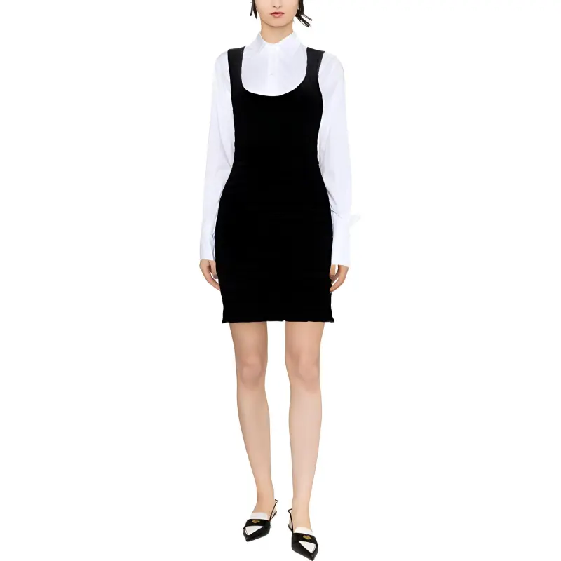 GANNI Velvet Jersey Smock Mini Dress 'Black'-1