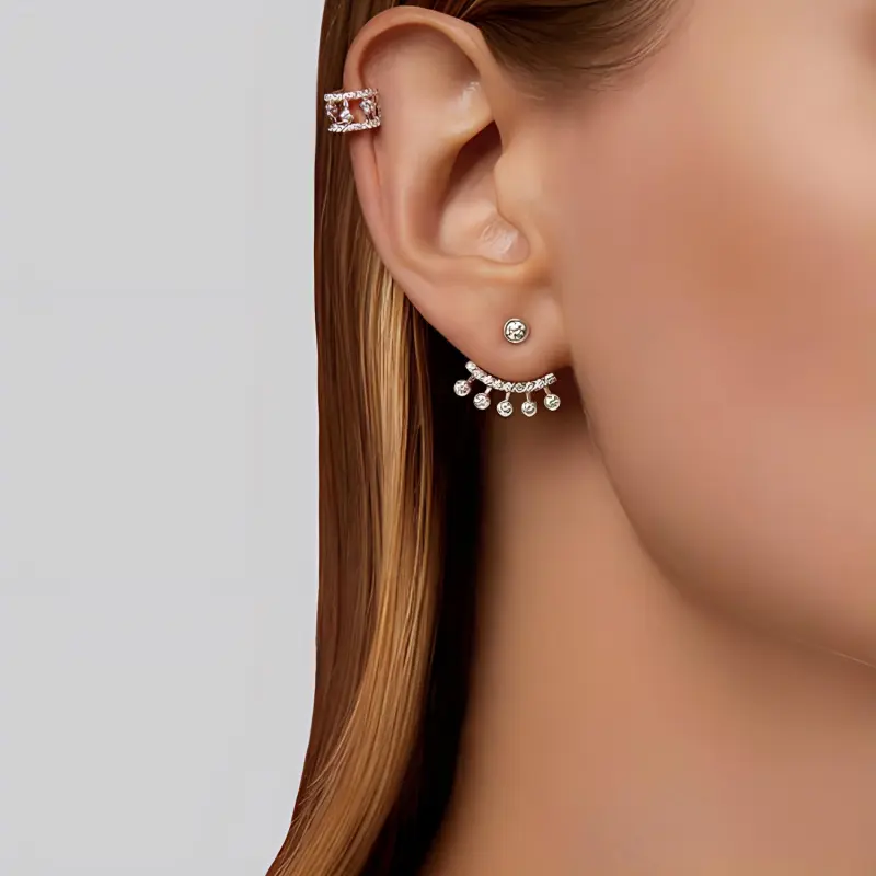 De Beers 18K White Gold Diamonds Earrings Unisex Silver-2
