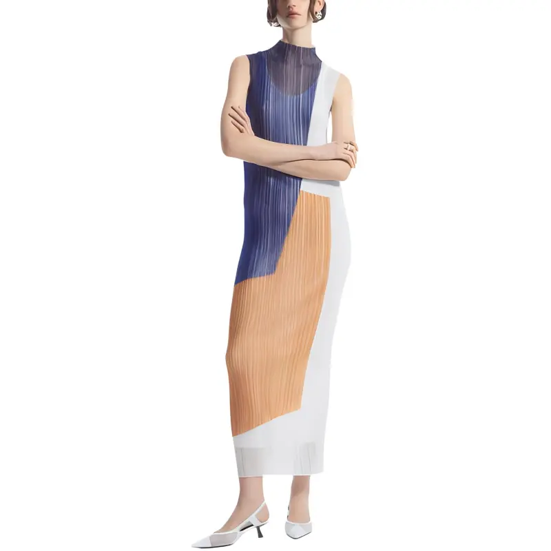 COS Sleeveless Dress Women's Navy Blue+Orange+White-1