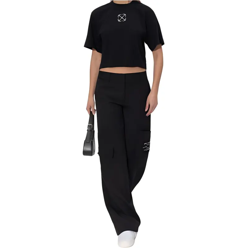 OFF WHITE Logo Embellished Cropped T Shirt-1