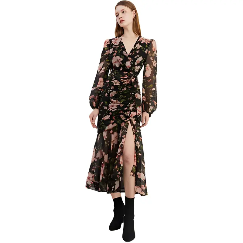 DPLAY Long Sleeved Dress Women's Dark Night Monet Garden-1