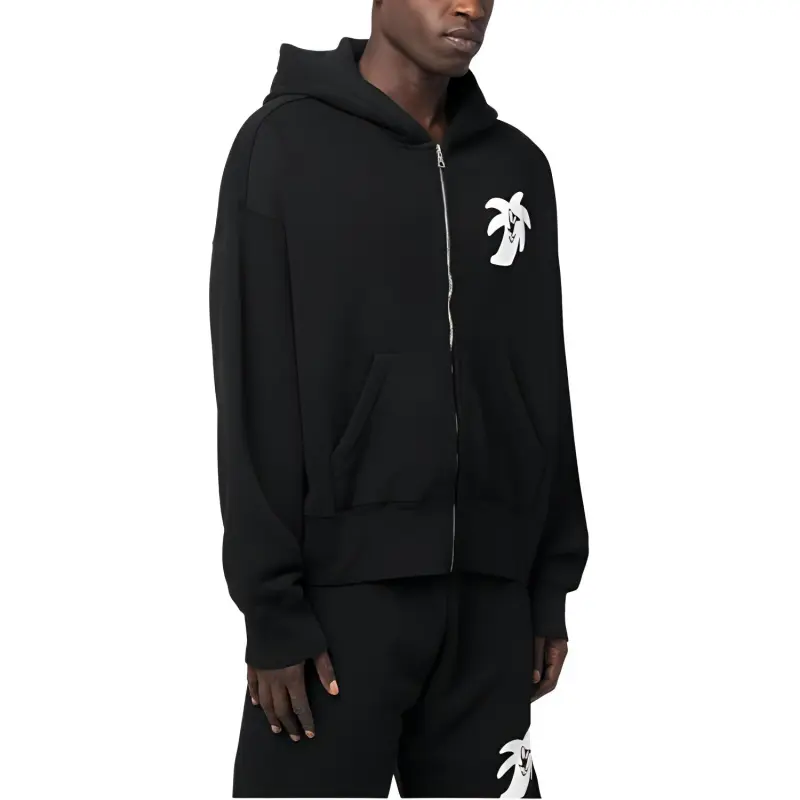 PALM ANGELS Logo Print Zip Up Hoodie-5