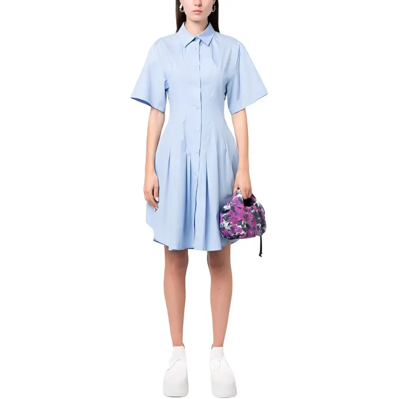 MARNI Pleat detailing Flared Cotton Shirtdress-1
