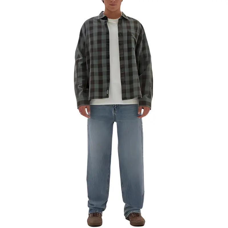 GUESS Originals Brushed Gingham Flannel Shirt Men's Green-2