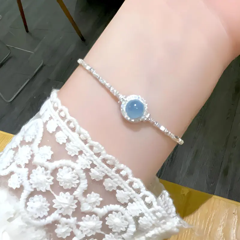 Happy Tide S925 Sterling Silver Aquamarine Bracelets Women's-2