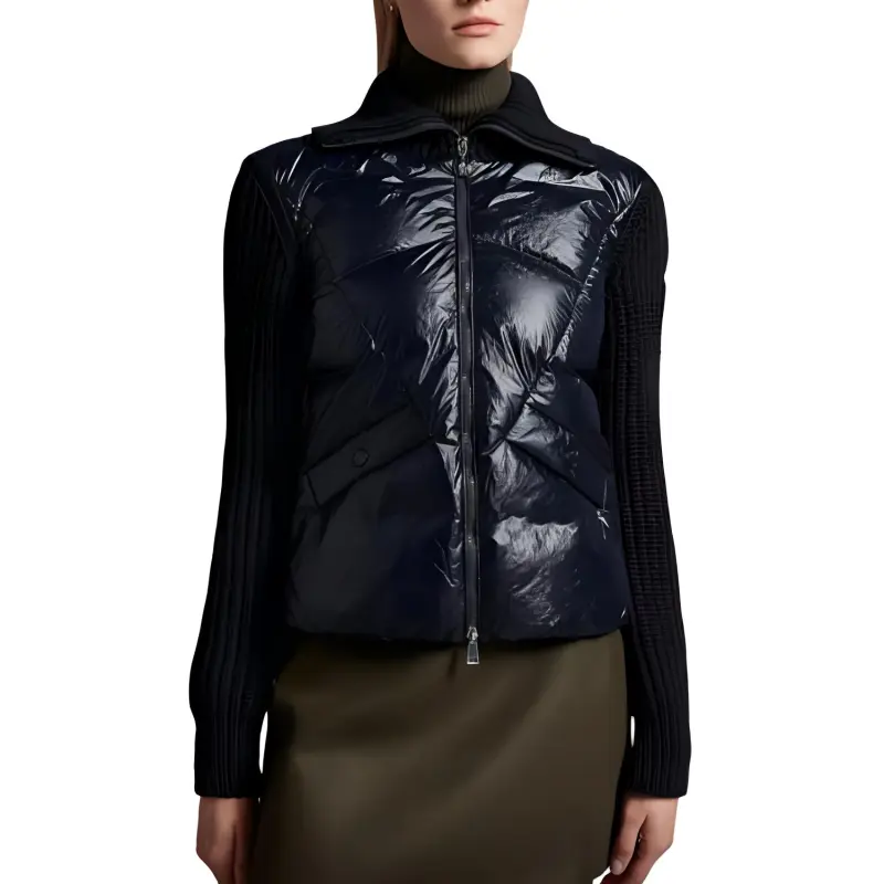 Moncler Lightweight And Lined Wool Cardigan And Down Jacket Down Jacket Women's Marine Blue-1