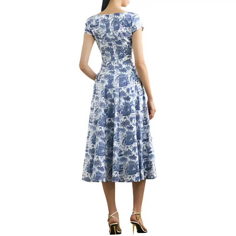 Staud Wells Graphic Printed Square Neck Midi Dress-1